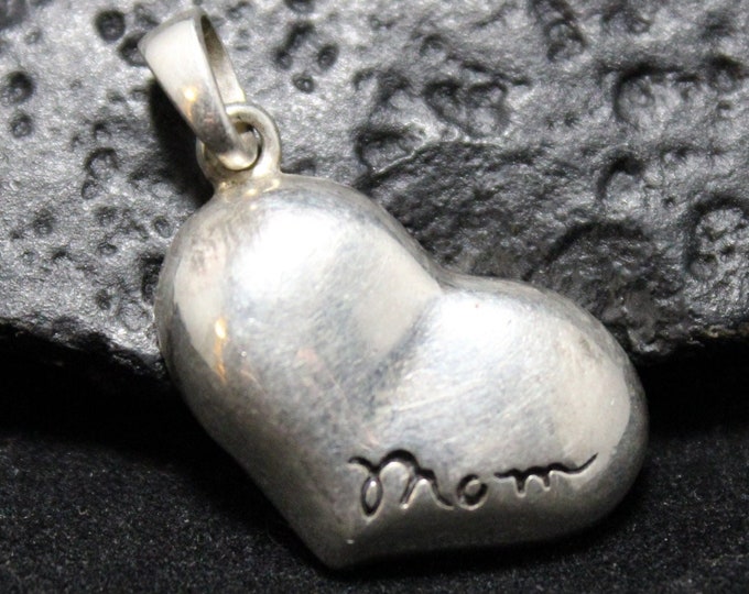 Sterling Silver Puffy Heart Mom Pendant, Sterling Heart Pendant, Puffy Heart Pendant, Mother's Day Gift, Mother's Jewelry, Mom Heart