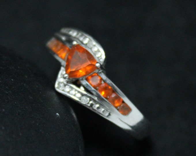 Modern Channel Set Sterling Silver Orange Gemstone Bypass Ring, Modern Sterling Bypass Ring, Orange Gemstone Jewelry, Modern Gemstone Ring