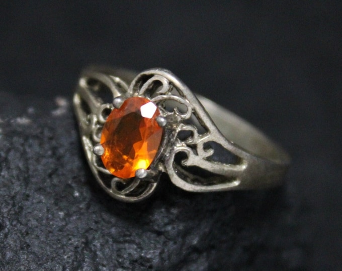 Sterling Silver Filigree Oval Orange Gemstone Ring, Sterling Silver Swirl Ring, Silver Orange Gemstone Jewelry, Vintage Filigree Jewelry