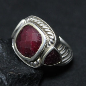 Unique Sterling Silver Rope Style Ring, Sterling Silver Garnet Ring, Silver Signet Ring, Rose Cut Garnet Sterling Ring, Rope Design Ring
