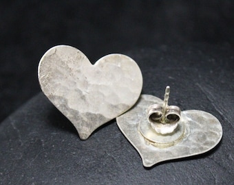 Adorable Vintage Sterling Silver Textured Heart Earrings Perfect for Valentine's Day, Sterling Silver Heart Earrings,  Love Earrings