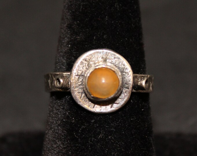 Bohemian Design Citrine Gem Silver Ring, Citrine Gem Sterling Silver Ring, Retro Silver Ring With Citrine Gem