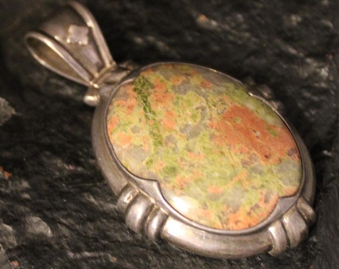 Vintage Sterling Silver Gemstone Statement Pendant, 925 Large Pink & Green Stone Pendant, Boho Style Silver Jewelry, 2.75 inches long