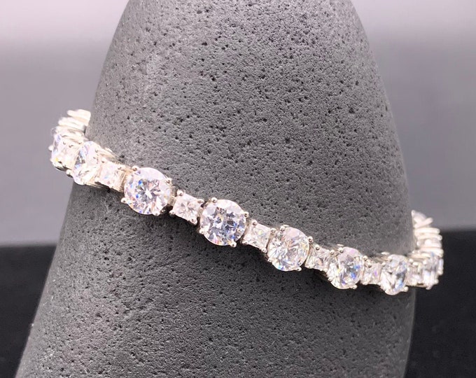 CZ Sterling Silver Tennis Bracelet, Fake Diamond 925 Line Bracelet, Gorgeous Sparkly Gemstone Real Silver Bracelet