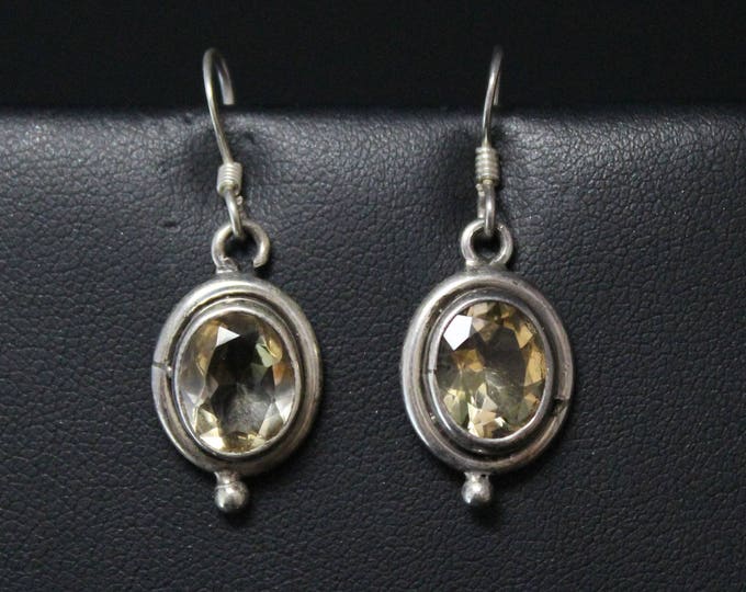 Sterling Silver Citrine Dangle Earrings, Sterling Citrine Earrings, Sterling Silver Gemstone Dangle Earrings, Yellow Gemstone Earrings