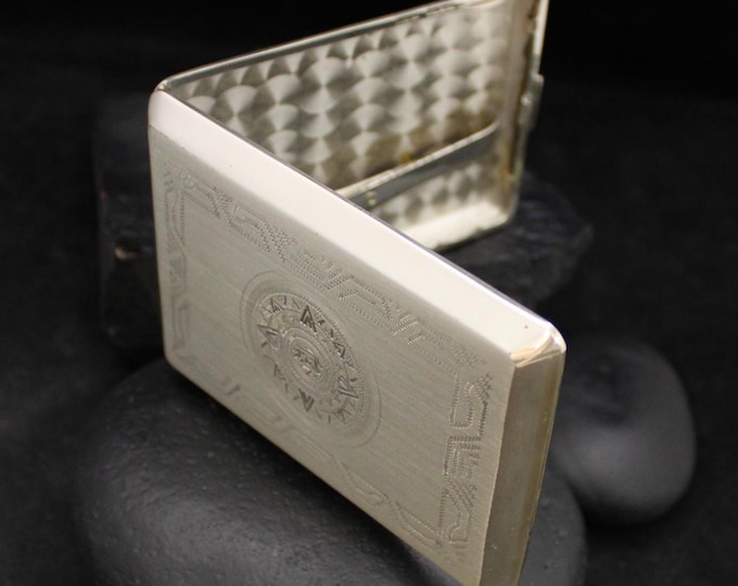 Vintage Mexico Sterling Silver Engraved Cigarette Case, VTG 925 MEXICO Mid-Century Artist Engraved Large Cigarette Case/Card Holder