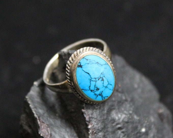 Sterling Silver Oval Turquoise Gemstone Ring, Oval Turquoise Ring, Sterling Silver Boho Ring, Turquoise Matrix Ring