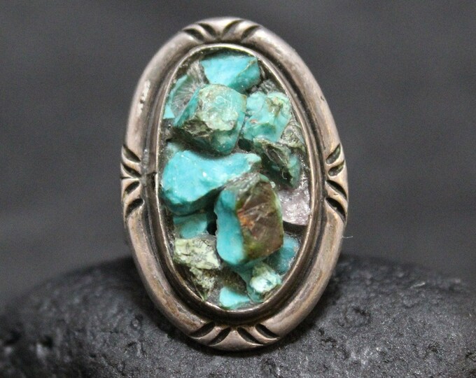 Sterling Silver Turquoise Nuggets Ring, Turquoise Chunks Ring, Turquoise Pieces Ring, Raw Turquoise Ring