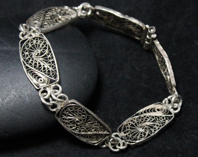 Sterling Silver Vintage Filigree Art Nouveau Style Link Bracelet, Filigree Sterling Silver Jewelry, Quilled Sterling Jewelry, Lace Bracelet