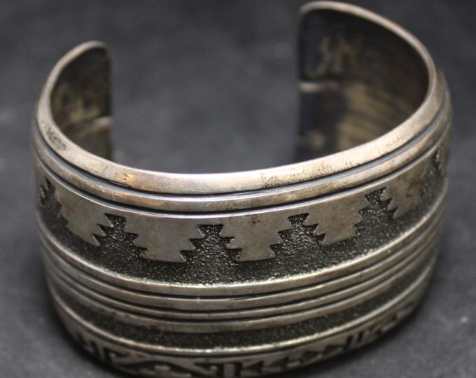 VTG 925 Artist Signed Statement Cuff, Vintage Thomas Singer Sterling Southwestern Jewelry, Boho Style Wide Bracelet