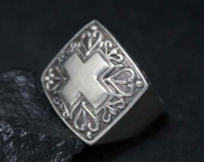 Sterling Silver Filigree Cross Statement Ring, Sterling Filigree Cross Jewelry, Sterling Silver Catholic Jewelry, Filigree Ring, Cross Ring