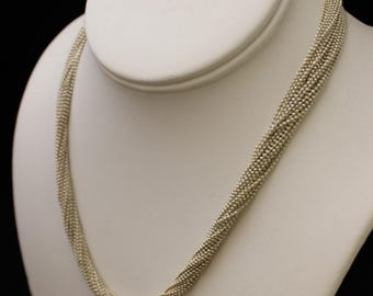 Vintage Italian Sterling Silver Multistrand Necklace, 925 Ball Chain Torsade Necklace, Elegant Silver Jewelry, 17.5 inches long