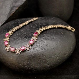 Vintage Sterling Silver Red Stone Ornate Bracelet, VTG 925 Art Nouveau Gemstone Bracelet With Foldover Clasp, Unique Silver Multigem Jewelry