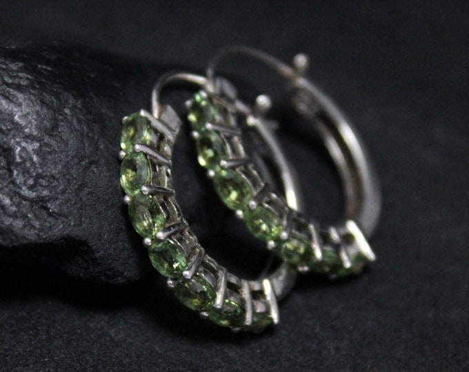 Sterling Silver Peridot Prong Set Hoop Earrings, Green Gemstone Hoop Earrings, Sterling Peridot Earrings, August Birthstone, Peridot Jewelry