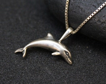 Sterling Silver Dolphin Necklace, Dolphin Jewelry, Sterling Silver Dolphin Pendant, Tropical Jewelry, Beach Themed Jewelry, Sterling Dolphin