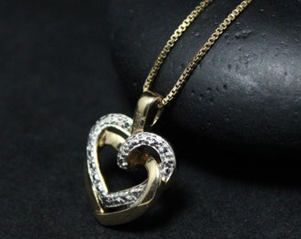 Sterling Silver Gold Vermeil Open Interlocking Heart Necklace 18 Inches, Open Heart Jewelry, Gold Heart Necklace, Interlocking Heart Jewelry