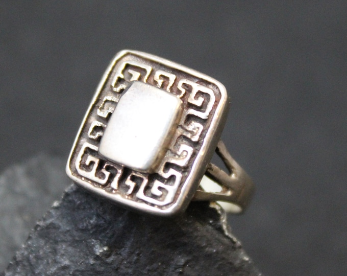 Sterling Silver Greek Kay Blank Monogram Ring, Sterling Silver Rectangle Signet Ring, Monogram Jewelry, Greek Key Ring, Greek Key Jewelry