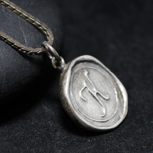 Sterling Silver Wax Seal Necklace with Initial K, K Name Necklace, K Necklace, Sterling K Jewelry, K Initial Necklace, Long Necklace