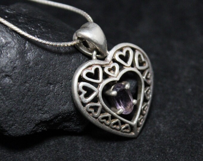 Sterling Silver Amethyst Oval Open Heart Necklace 20 Inches, Open Heart Jewelry, Sterling Silver Heart Necklace, February Birthstone Jewelry