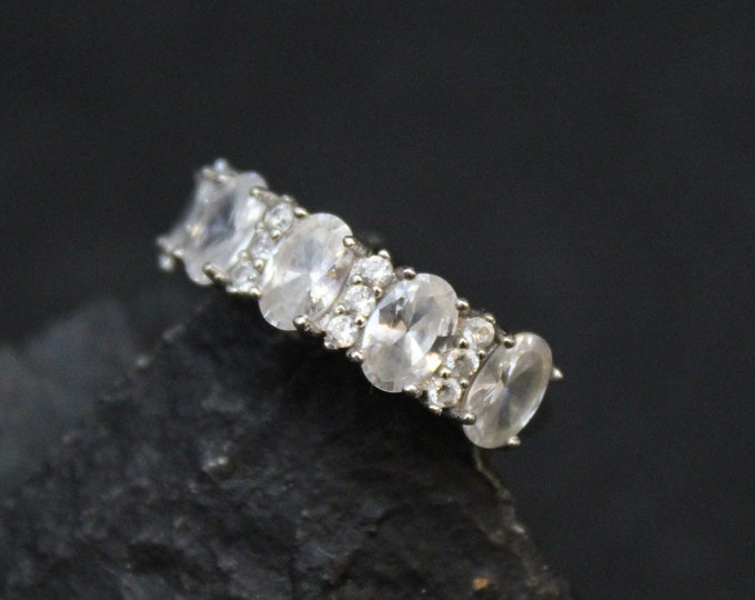 Sterling Silver Oval CZ Band Ring, Modern Sterling CZ Band Ring, Sterling Cubic Zirconia Jewelry, Oval CZ Ring, Gemstone Stack Ring