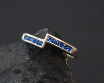 Modern Channel Set Sterling Silver Blue Gemstone Ring, Modern Sterling Bypass Ring, Blue Gemstone Jewelry, Modern Gemstone Ring
