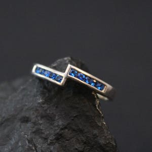 Modern Channel Set Sterling Silver Blue Gemstone Ring, Modern Sterling Bypass Ring, Blue Gemstone Jewelry, Modern Gemstone Ring