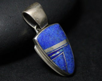 Sterling Silver John Charley Signed Southwest Inlay Pendant With Lapis Lazuli and Opal, Sterling John Charley Jewelry, Lapis Pendant