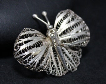 Vintage Filigree Sterling Silver Filigree Moth Butterfly Brooch Pin, Silver Butterfly Brooch, Sterling Moth Jewelry, Vintage Filigree Brooch