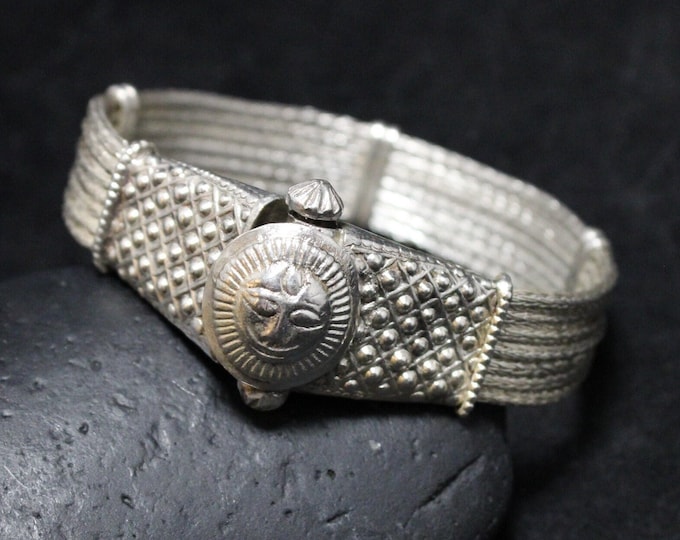 Sterling Silver Flexible Sun Face 6 Inch Bracelet, Flexible Link Bracelet, Silver Sun Jewelry, Boho Sterling Jewelry, Silver Sun Bracelet