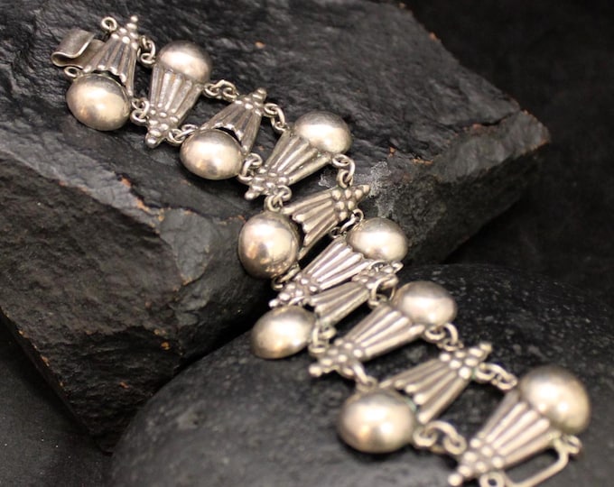 Los Castillo TAXCO Artist Signed Vintage Statement Bracelet, VTG 925 Mexican Silver Bracelet, 6.75 inches long
