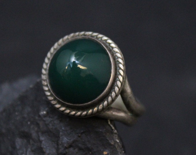 Sterling Silver Green Onyx Bullet Cab Ring, Sterling Green Onyx Ring, Green Jewelry, 925