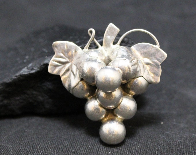 Sterling Silver Grape Bunch Brooch, Signed "NF" Grape Bunch Brooch,