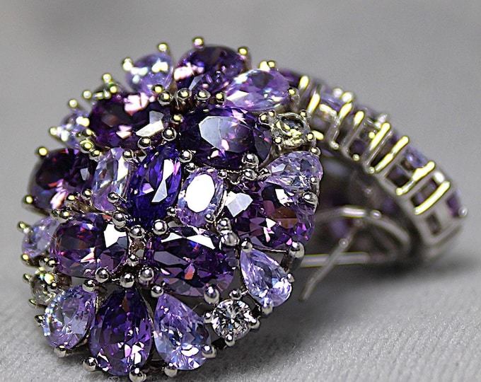 Victorian Inspired Elegant Purple Stone Sterling Earrings , Vintage Style, Perfect Gift, Silver Lever Back, Unique Earrings for Her