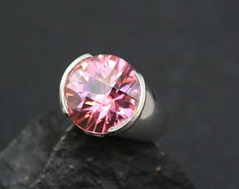 Sterling Silver Big Pink CZ Ring, Pink Gemstone Ring, Sterling Silver CZ Cocktail Ring, Big Gemstone Ring, Sterling Silver Pink Gem Ring