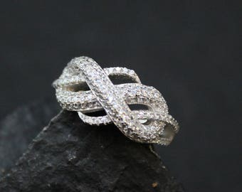 Sterling Silver Infinity Knot Micro Pave Ring, Sterling Silver Infinity Ring, Sterling Micro Pave Jewelry, Sterling Silver Twisted Knot Ring