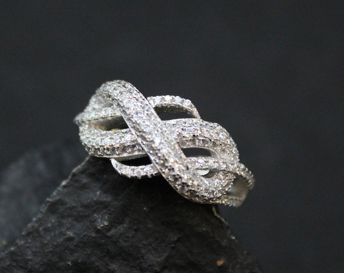 Sterling Silver Infinity Knot Micro Pave Ring, Sterling Silver Infinity Ring, Sterling Micro Pave Jewelry, Sterling Silver Twisted Knot Ring