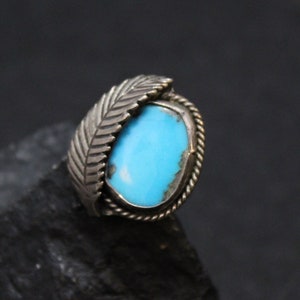 Sterling Silver American Turquoise Ring with Leaf Accent, Turquoise Ring, Silver Leaf Ring, Turquoise Ring