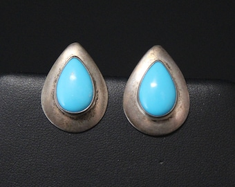 Sterling Silver Pear Shaped Turquoise Stud Earrings, Teardrop Turquoise Earrings, Simple Turquoise Earrings, Turquoise Jewelry
