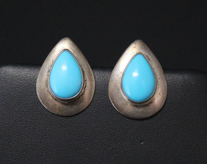 Sterling Silver Pear Shaped Turquoise Stud Earrings, Teardrop Turquoise Earrings, Simple Turquoise Earrings, Turquoise Jewelry