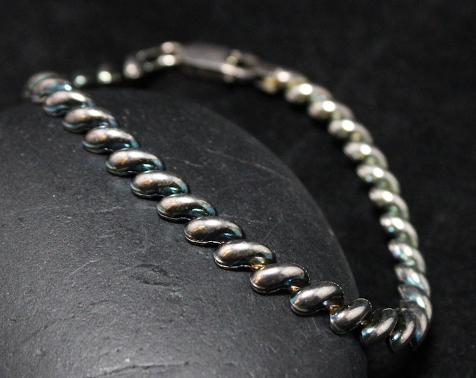 Vintage Sterling Silver Patina San Marcos Link Bracelet Made in Italy 7.25 Inch, Italian Silver Link Bracelet, Statement Silver Bracelet