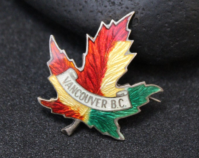 Sterling Silver Enamel Canadian Maple Leaf Pin, Enamel Leaf, Vancouver Pin, Vancouver Brooch, Canadian Jewelry, Maple Leaf Brooch