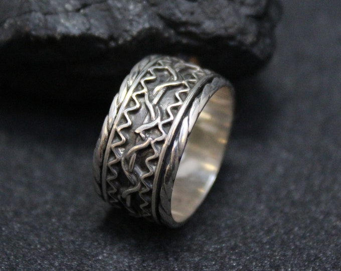 Sterling Silver Spinning Band Ring, Sterling Spinning Ring, Sterling Wave Pattern Ring, Sterling Band Ring, Sterling