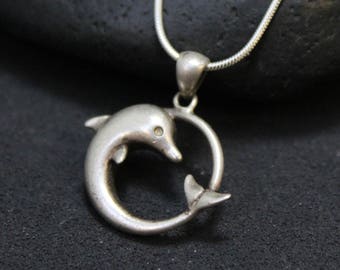 Sterling Silver Dolphin Necklace, Dolphin Jewelry, Sterling Silver Dolphin Pendant, Tropical Jewelry, Beach Themed Jewelry, Sterling Dolphin