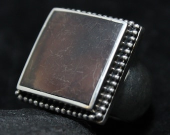 Chunky Claudia Agudelo EXEX Dendritic Agate Square Ring, Modern Sterling Agate Ring, Designer Claudia Agudelo EXEX, Sterling Agate Ring 925