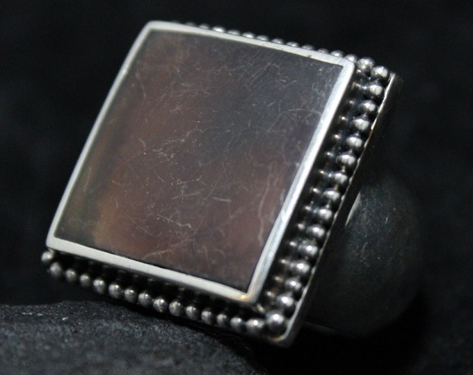 Chunky Claudia Agudelo EXEX Dendritic Agate Square Ring, Modern Sterling Agate Ring, Designer Claudia Agudelo EXEX, Sterling Agate Ring 925