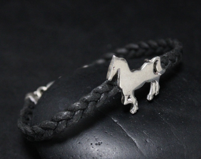 Sterling Silver And Braided Leather Horse Charm Bracelet, Sterling Horse Jewelry, Cowgirl Jewelry, Rodeo Jewelry, Gift For Horse Lover