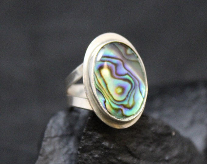 Sterling Silver Abalone Inlay Statement Ring