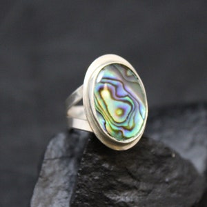 Sterling Silver Abalone Inlay Statement Ring