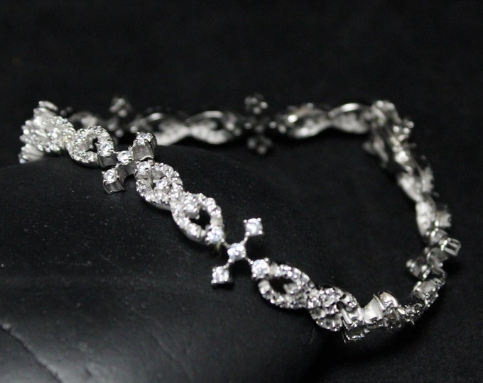 Sterling Silver CZ Infinity Link Tennis Bracelet, Sterling Silver CZ Line Bracelet, Minimalist Bracelet, Bridal Jewelry, Gemstone Bracelet