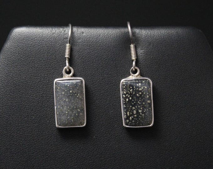 Sterling Silver Sparkle Resin Dangle Earrings, Sterling Glitter Earrings, Rectangle Dangle Earrings, Sterling Silver Resin Earrings